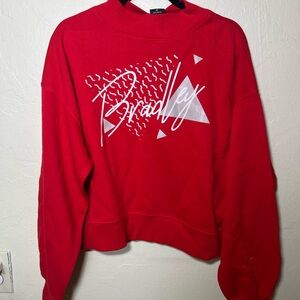 Bold Red Graphic Turtleneck Sweater